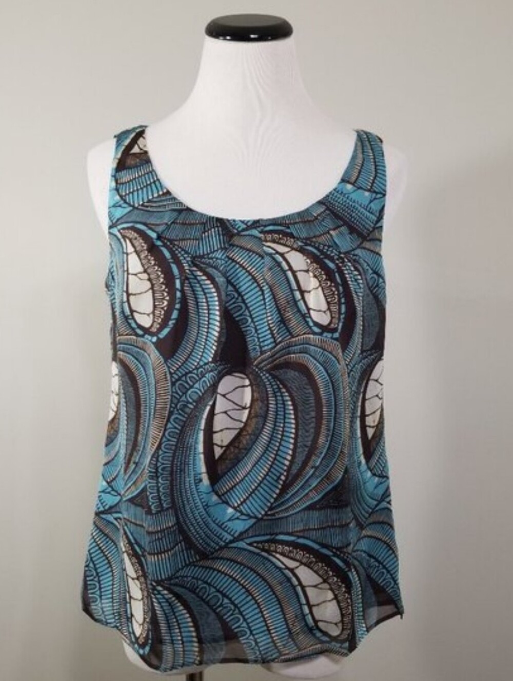 Lafayette 148 New York Silk Blouse Sleeveless Artsy Abstract Print Top Sz.2